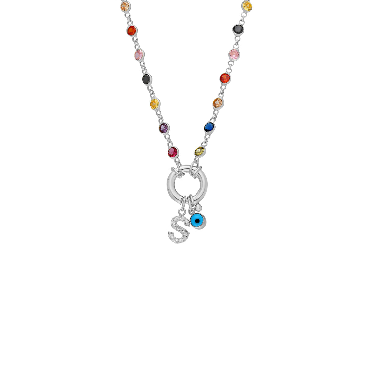 Kardelen Rainbow Buchstaben Halskette mit Nazar - 925 SILBER Osterangebot