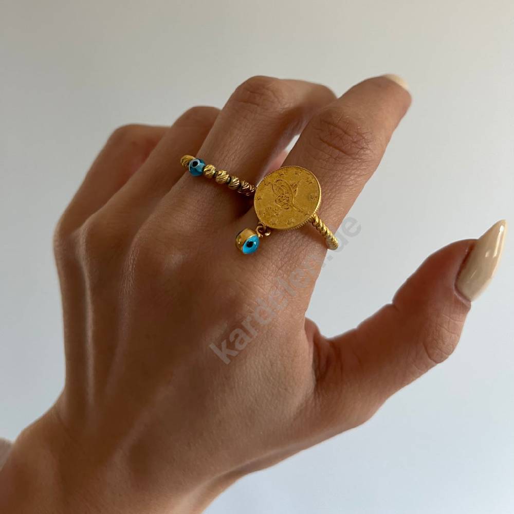 Kardelen 14K GOLD CEYREK RING MIT NAZAR zollfrei