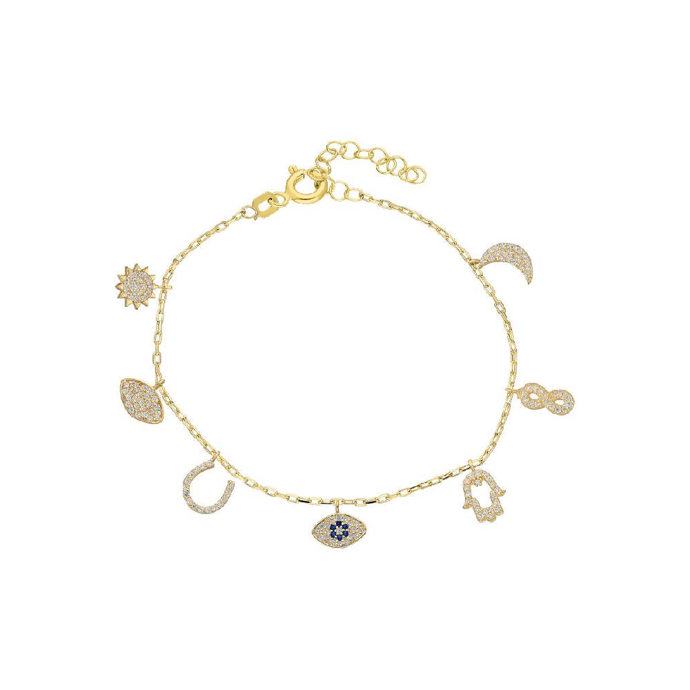 Kardelen Nazar Armband mit Sieben Charm - 925 SILBER Tiefpreis