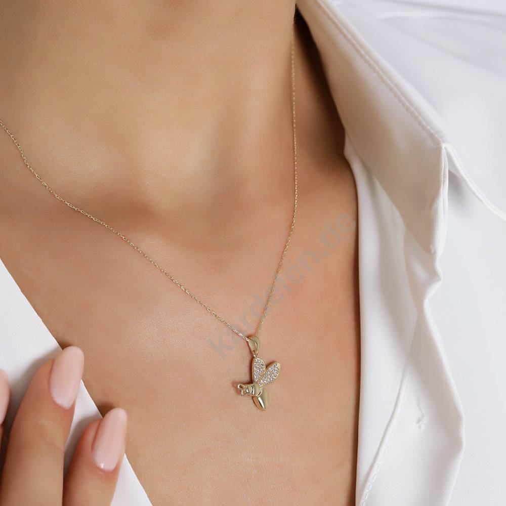 Kardelen 14K GOLD BIENE HALSKETTE Preisnachlass