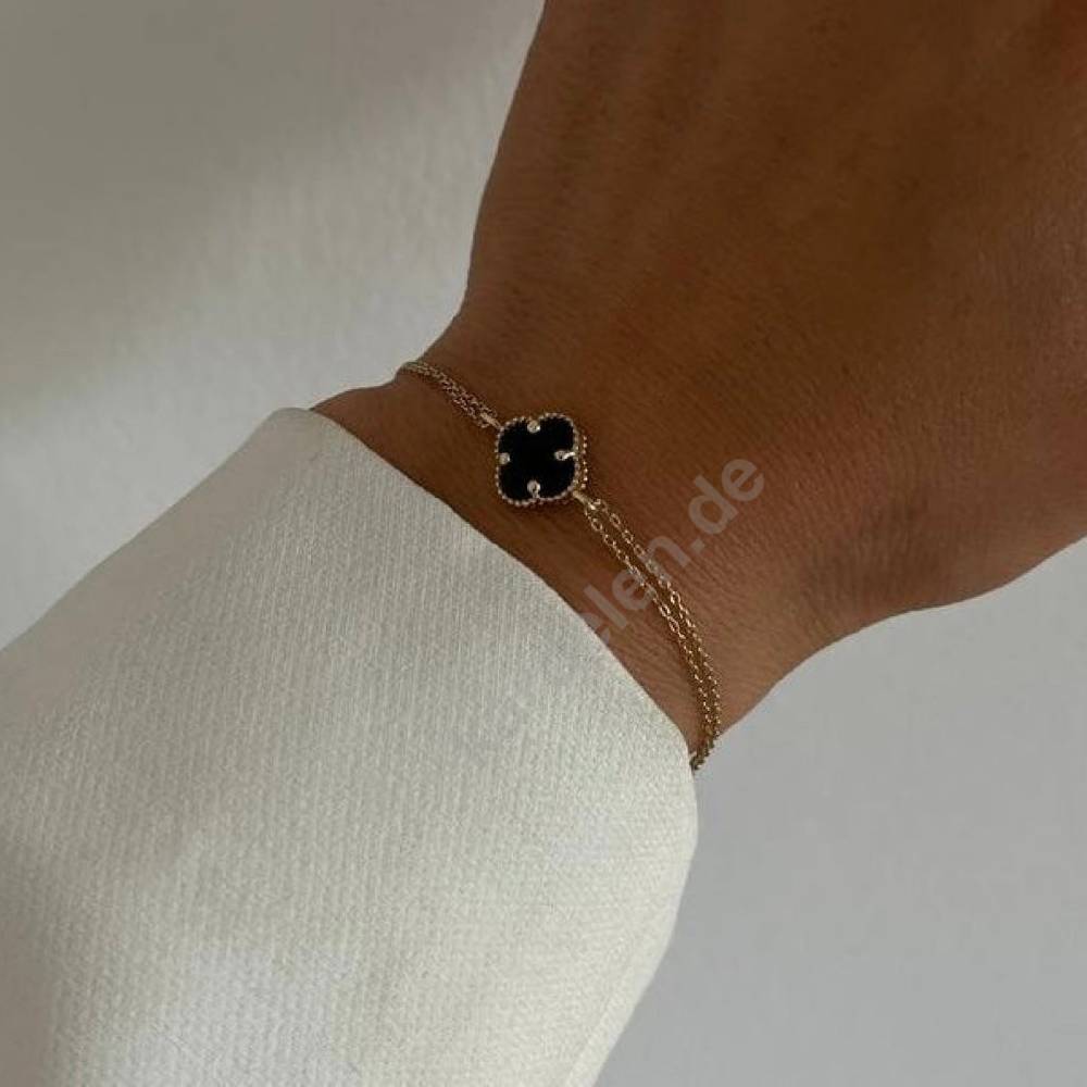 Kardelen 14k GOLD SCHWARZE KLEE ARMKETTE Weihnachtsangebot