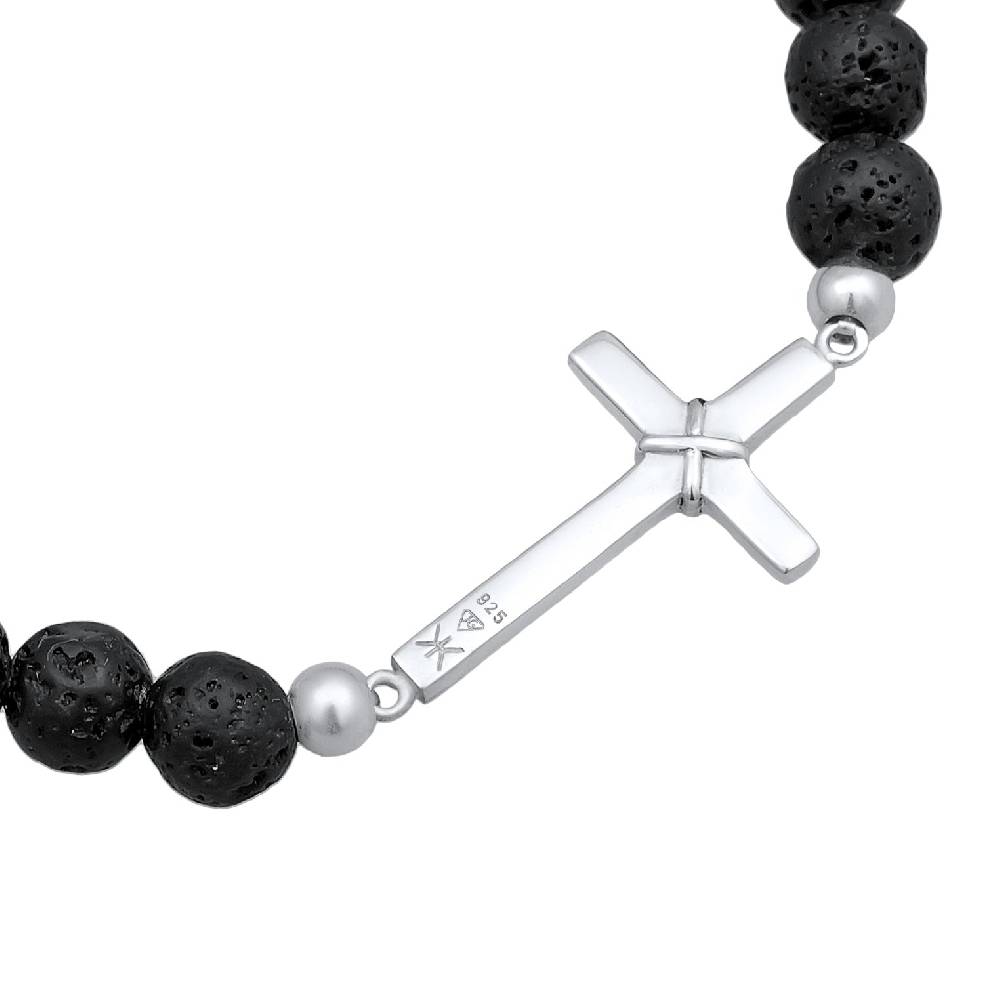 Kuzzoi Armband Kreuz | Lava Perlen (Schwarz) Fabrikpreis