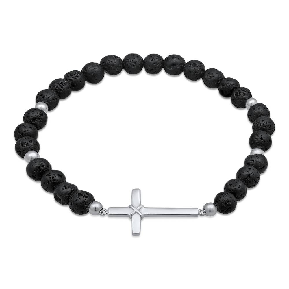 Kuzzoi Armband Kreuz | Lava Perlen (Schwarz) Fabrikpreis
