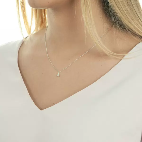 Leaf Jewelry Buchstabenketten, 14 K Weißgold mit Diamanten Neueste Stile