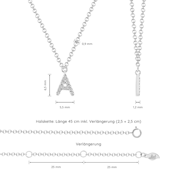 Leaf Jewelry Buchstabenketten, 14 K Weißgold mit Diamanten Neueste Stile