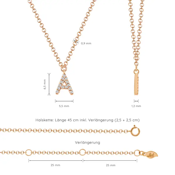 Leaf Jewelry Buchstabenketten, 14 K Rosegold mit Diamanten Letzte 2 Tage