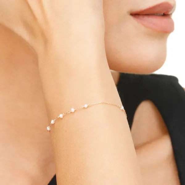 Leaf Jewelry Armkette White Pearls, 14 K Rosegold Speichern exportieren