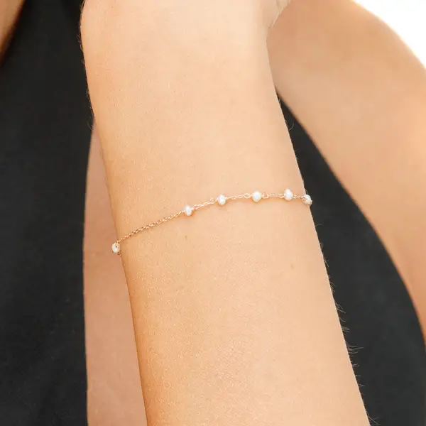 Leaf Jewelry Armkette White Pearls, 14 K Rosegold Speichern exportieren