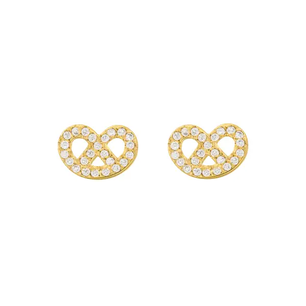 Leaf Jewelry Ohrstecker Brezn mit Zirkonia, 18 K Gelbgold vergoldet Im Verkauf