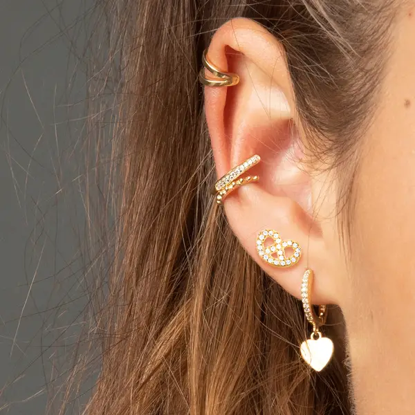 Leaf Jewelry Ohrstecker Brezn mit Zirkonia, 18 K Gelbgold vergoldet Im Verkauf