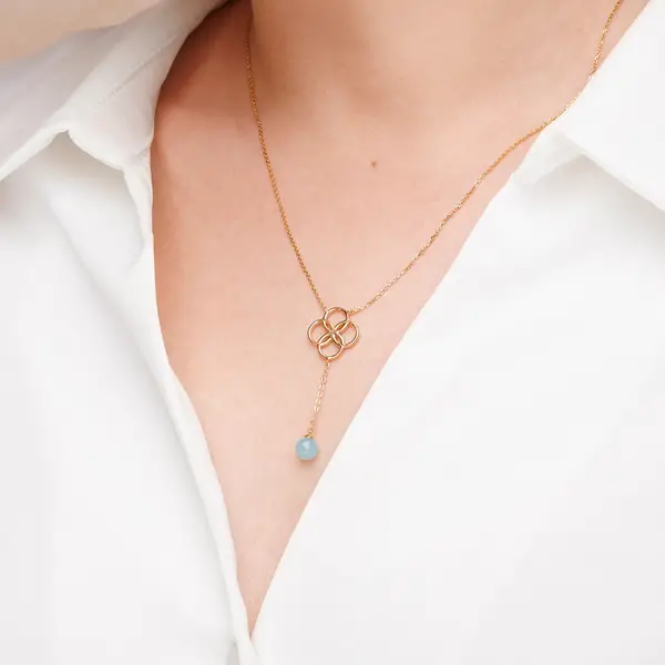 Leaf Jewelry Halskette Clover Charm, Aqua Chalzedon, 18 K Rosegold vergoldet Auslauf