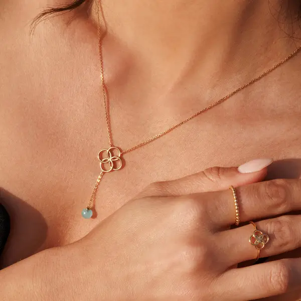 Leaf Jewelry Halskette Clover Charm, Aqua Chalzedon, 18 K Rosegold vergoldet Auslauf