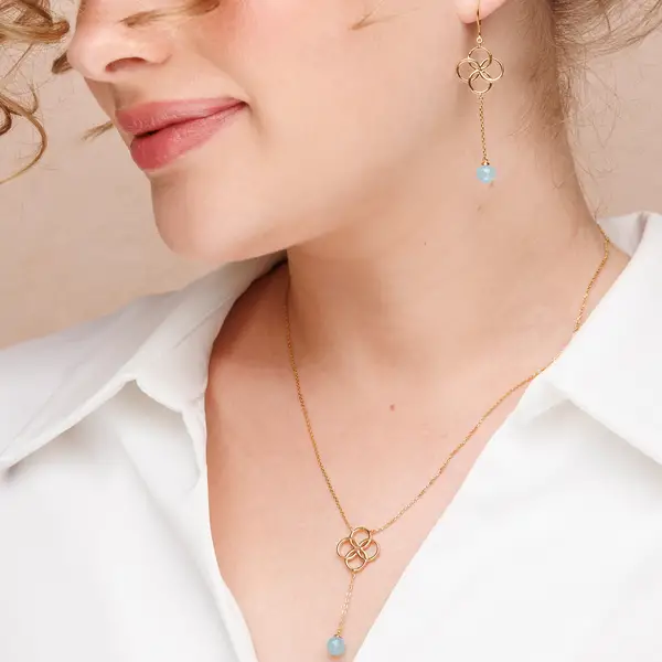 Leaf Jewelry Halskette Clover Charm, Aqua Chalzedon, 18 K Rosegold vergoldet Auslauf