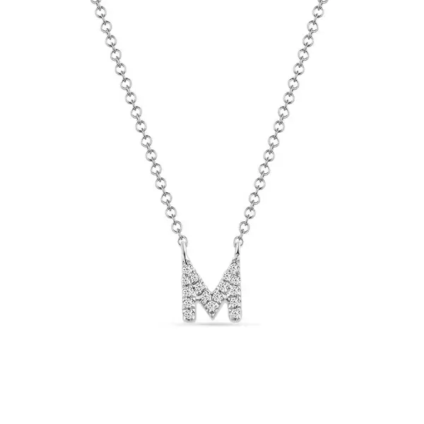 Leaf Jewelry Halskette Letter "M", 14 K Weißgold mit Diamanten Räumungsverkauf