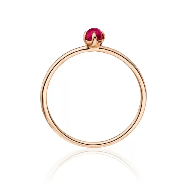 Leaf Jewelry Ring Cabochon, 14 K Roségold, Rubin, Gr.50 Auslauf
