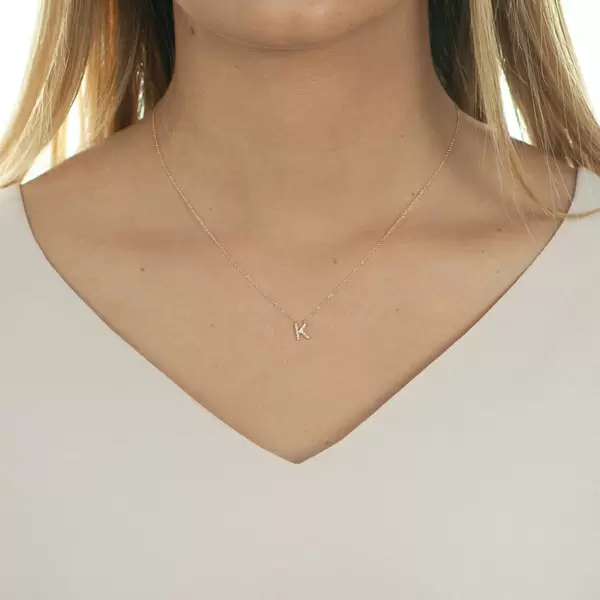 Leaf Jewelry Halskette Letter "K", 14 K Rosegold mit Diamanten Schlussverkauf