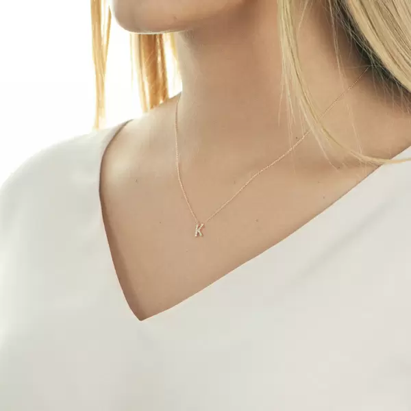 Leaf Jewelry Halskette Letter "K", 14 K Rosegold mit Diamanten Schlussverkauf