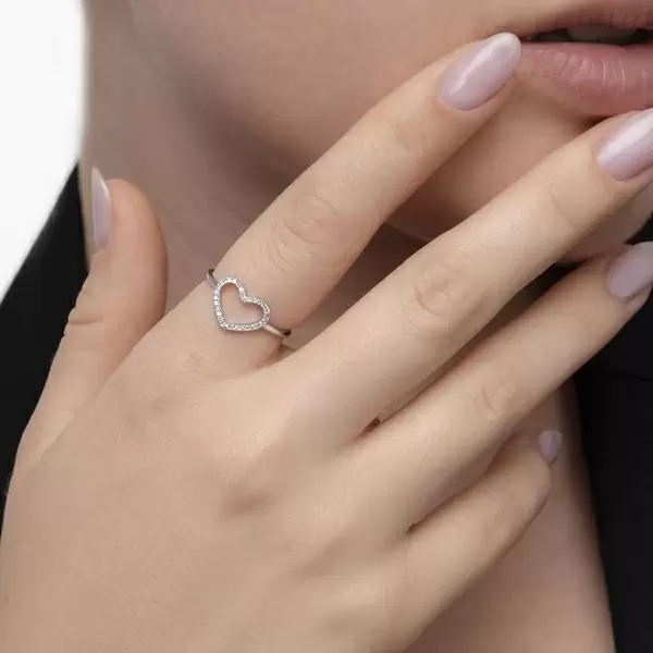 Leaf Jewelry Ring Herz mit Diamanten, 18 K Weißgold Flash Sale