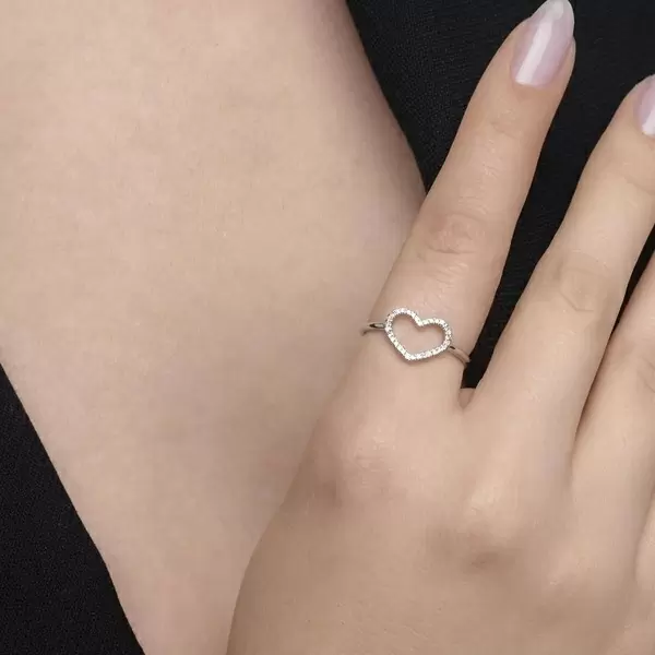 Leaf Jewelry Ring Herz mit Diamanten, 18 K Weißgold Flash Sale