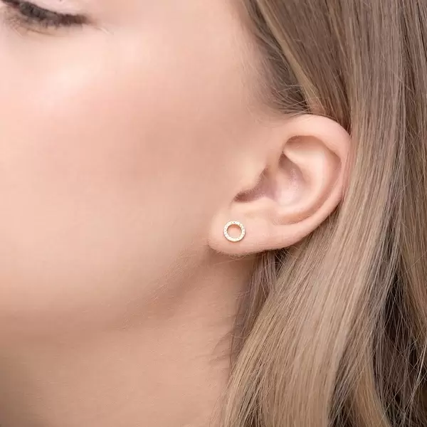 Leaf Jewelry Ohrringe Circle mit Diamanten, 18 K Gelbgold Osterangebot