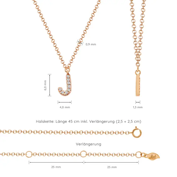 Leaf Jewelry Halskette Letter "J", 14 K Rosegold mit Diamanten Valentinstagsangebot