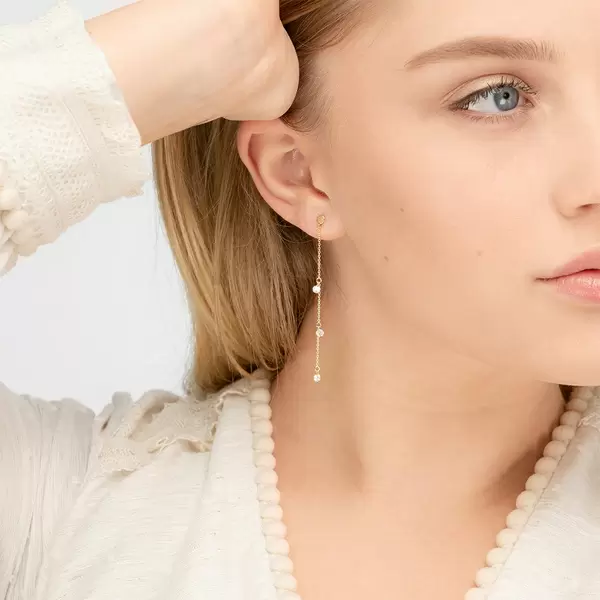 Leaf Jewelry Ohrringe Pure Chain mit Diamanten, 18 K Gelbgold Top Angebot