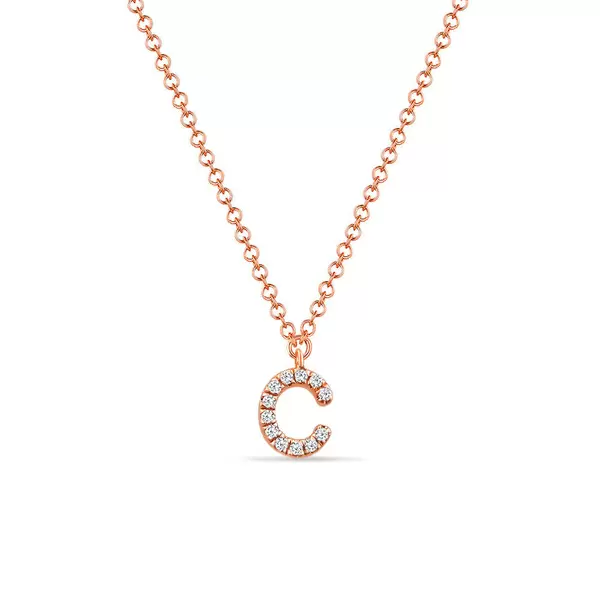 Leaf Jewelry Halskette Letter "C", 14 K Rosegold mit Diamanten Tägliche Deals