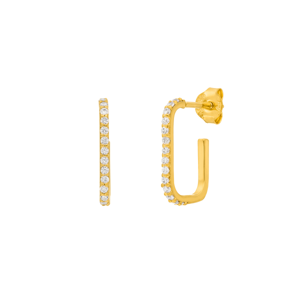 Leaf Jewelry Mini Creole Square mit Zirkonia, 18 K Gelbgold vergoldet Kostenlose Rückgabe