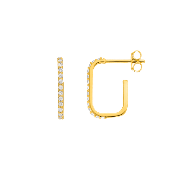 Leaf Jewelry Mini Creole Square mit Zirkonia, 18 K Gelbgold vergoldet Kostenlose Rückgabe