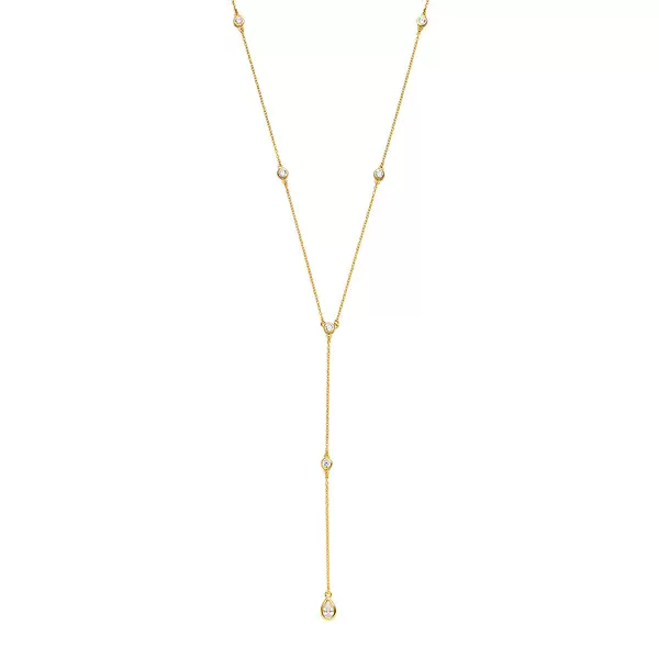 Leaf Jewelry Y-Halskette Pure mit Zirkonia, 18 K Gelbgold vergoldet Vierteljährliche Förderung