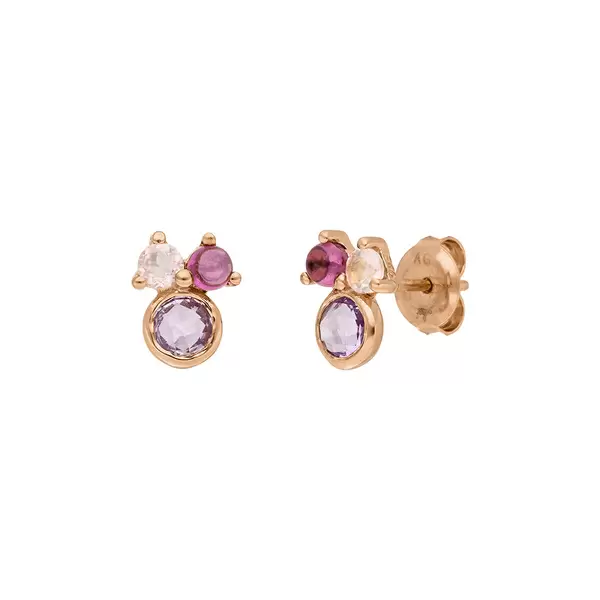 Leaf Jewelry Ohrstecker Three Gems, Amethyst, 18 K Rosegold vergoldet Auslauf