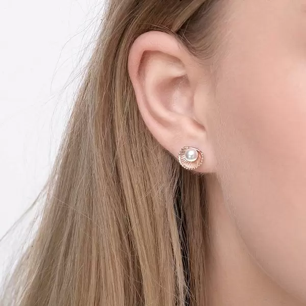 Leaf Jewelry Ohrstecker Muschel mit Perle, 18 K Rosegold vergoldet Günstig kaufen