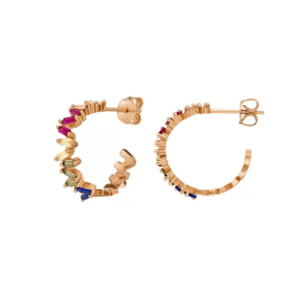 Leaf Jewelry Creole ICE CUBE, Multi Colour Zirkonia, 18 K Rosegold vergoldet Fabrik Onlineshop