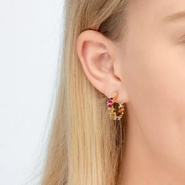 Leaf Jewelry Creole ICE CUBE, Multi Colour Zirkonia, 18 K Rosegold vergoldet Fabrik Onlineshop