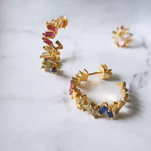 Leaf Jewelry Creole ICE CUBE, Multi Colour Zirkonia, 18 K Rosegold vergoldet Fabrik Onlineshop