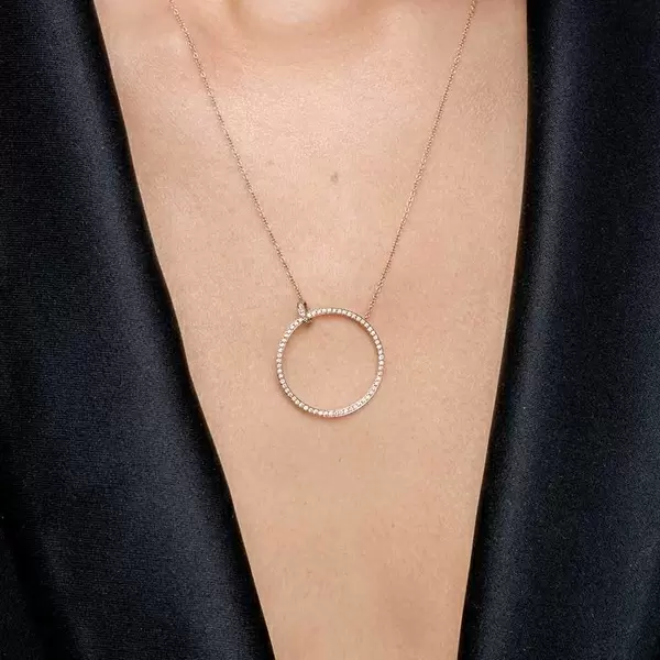 Leaf Jewelry Halskette Circle Groß mit Diamanten, 18 K Rosegold zollfrei