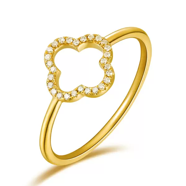 Leaf Jewelry Ring Kleeblatt mit Diamanten, 18 K Gelbgold 50% Rabatt für begrenzte Zeit