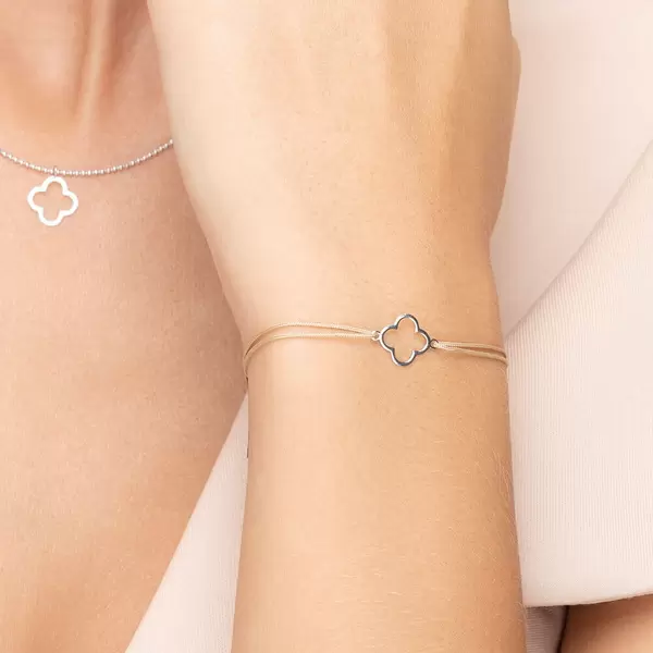 Leaf Jewelry Glücksbändchen GENTLE CLOVER, 14 K Weißgold, Beige Rabatte dieses Monats