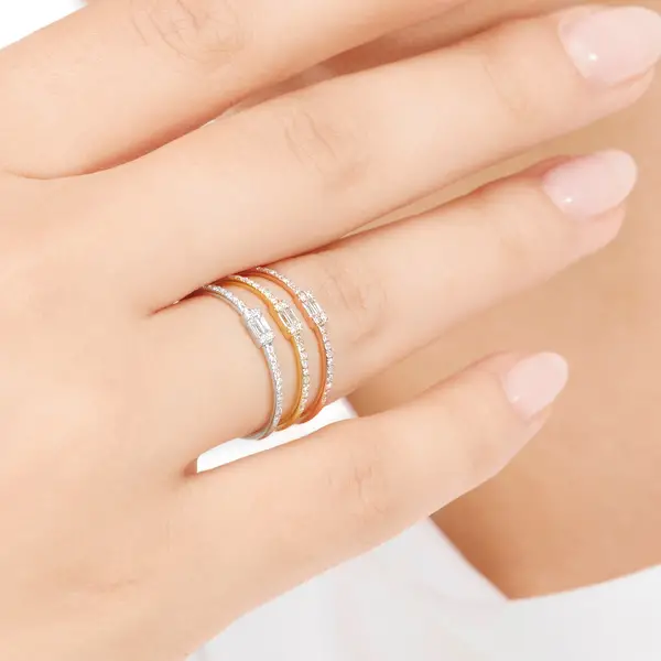 Leaf Jewelry Ring mit Diamanten, Tiny Baguette, 14K Weißgold Top Angebot