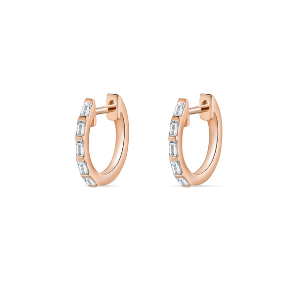 Leaf Jewelry Creolen mit Baguette Diamanten, 14K Rosegold Letzte 3 Tage