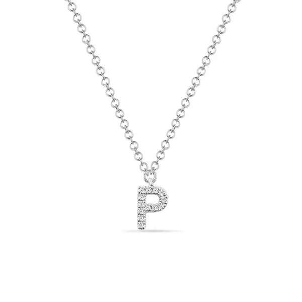 Leaf Jewelry Halskette Letter "P", 14 K Weißgold mit Diamanten Nur für heute