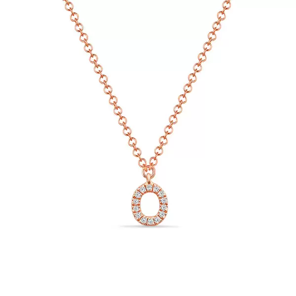 Leaf Jewelry Halskette Letter "O", 14 K Rosegold mit Diamanten Begrenzt auf 3 Tage