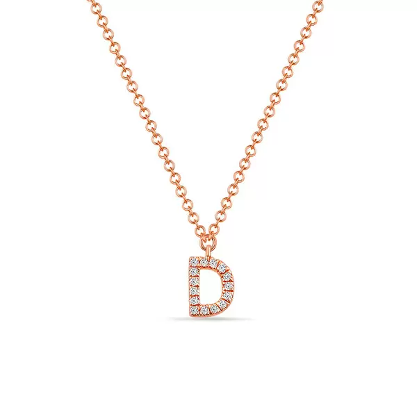 Leaf Jewelry Halskette Letter "D", 14 K Rosegold mit Diamanten Fabrik Onlineshop