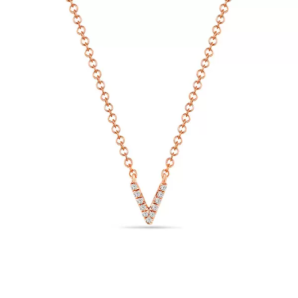 Leaf Jewelry Halskette Letter "V", 14 K Rosegold mit Diamanten Fabrikpreis