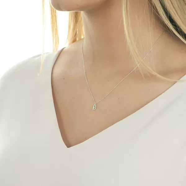 Leaf Jewelry Halskette Letter "B", 14 K Weißgold mit Diamanten Versandkostenfrei