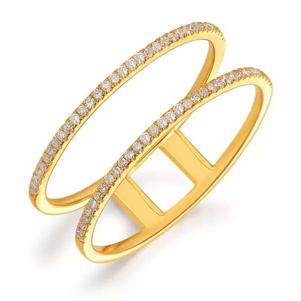 Leaf Jewelry Ring Double mit Diamanten, 18 K Gelbgold Bis zu 50% Rabatt