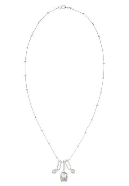 Leslii Lange Halskette Glasstein Silber Weiß Sonderangebot der Fabrik