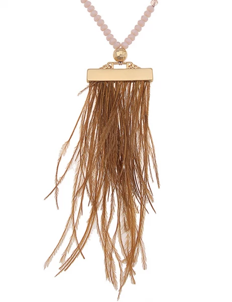 -50% SALE Leslii Lange Halskette Statement-Federn in Braun Im Verkauf