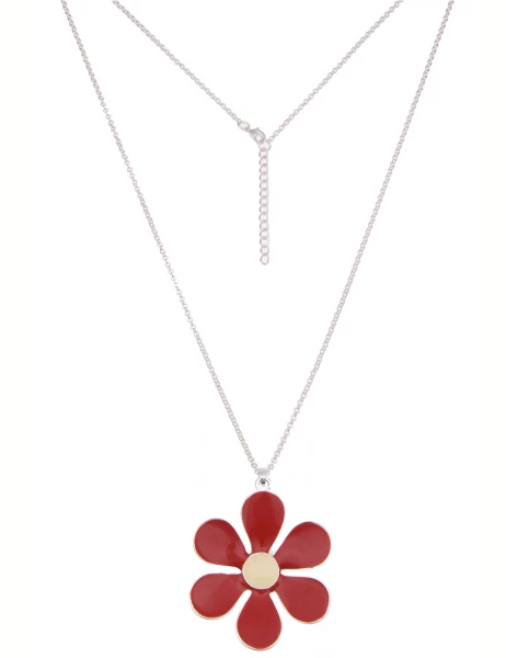 -50% SALE Leslii Lange Halskette Colour Flower in Silber Rot Auslauf