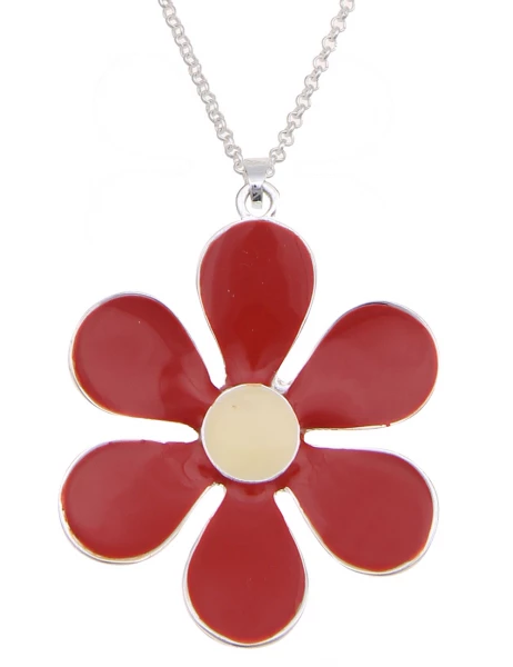 -50% SALE Leslii Lange Halskette Colour Flower in Silber Rot Auslauf